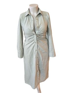100% Cotton Sim & Sam Button-Down Long Sleeve Dress - Light Sage